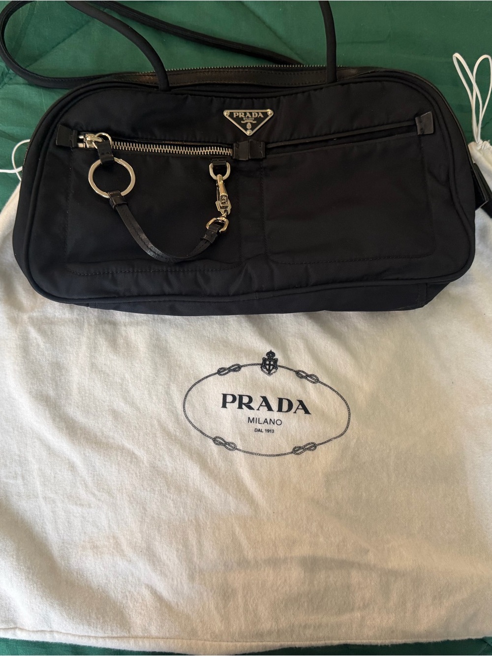 Prada Black Nylon Shoulder Bag with Silver Hardware